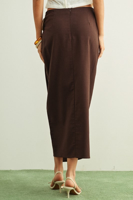 Cambria Linen Skirt- Brown