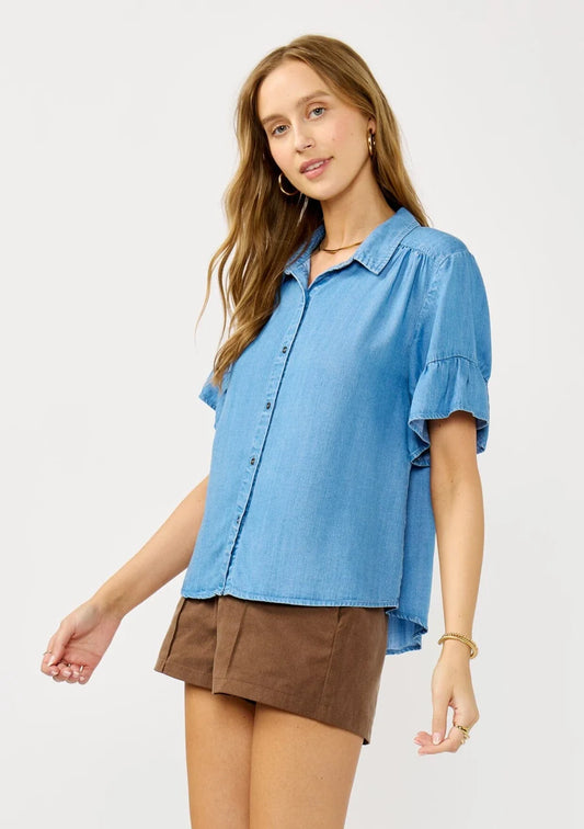 Pearl Ruffle Sleeve Button Down