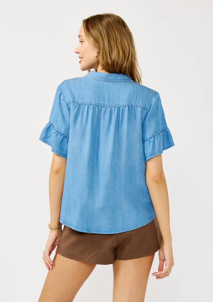 Pearl Ruffle Sleeve Button Down