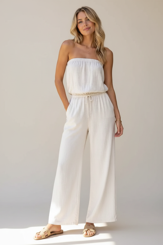 Tawny Jumpsuit in a bright neutral product setting