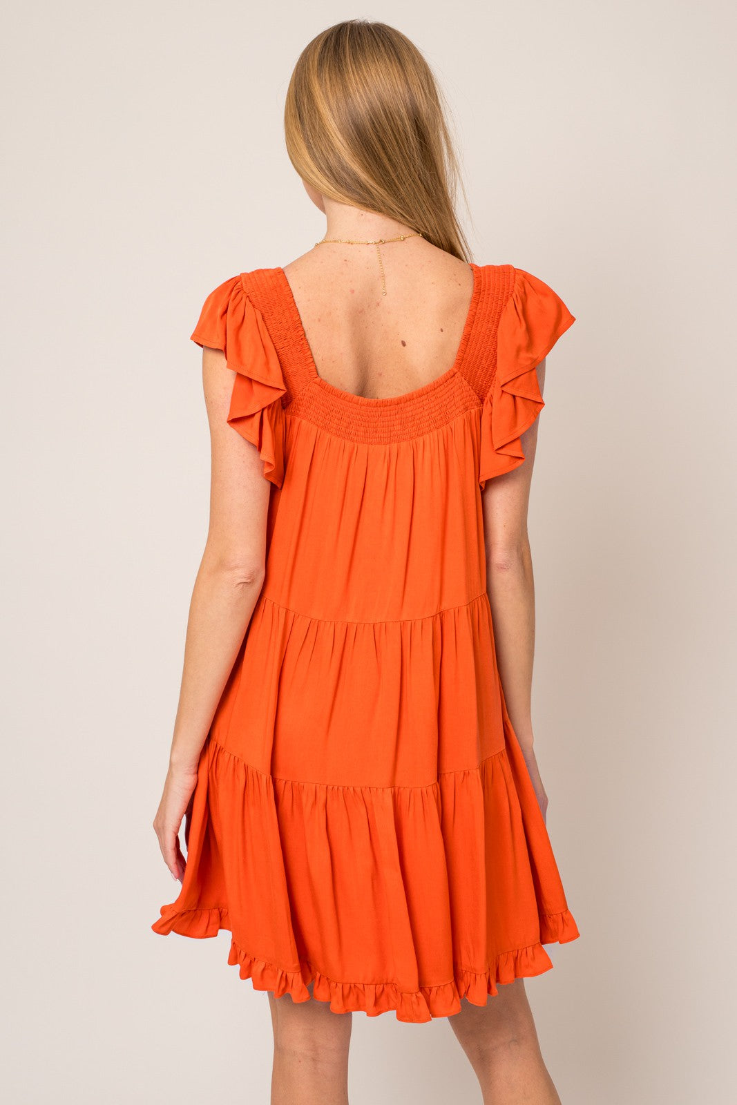 Megan Orange Ruffle Sleeves Mini Dress