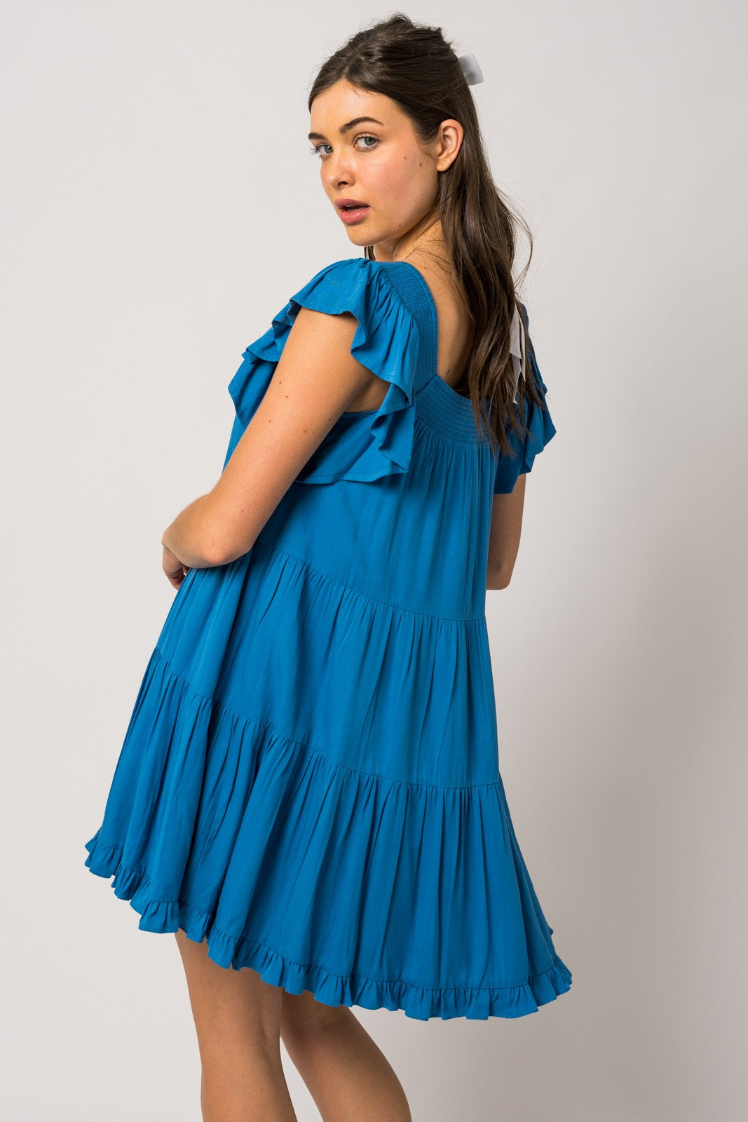 Megan Blue Ruffle Sleeves Mini Dress