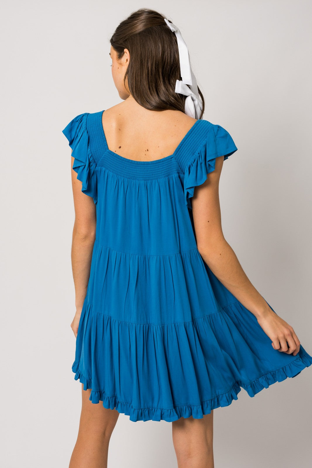 Megan Blue Ruffle Sleeves Mini Dress