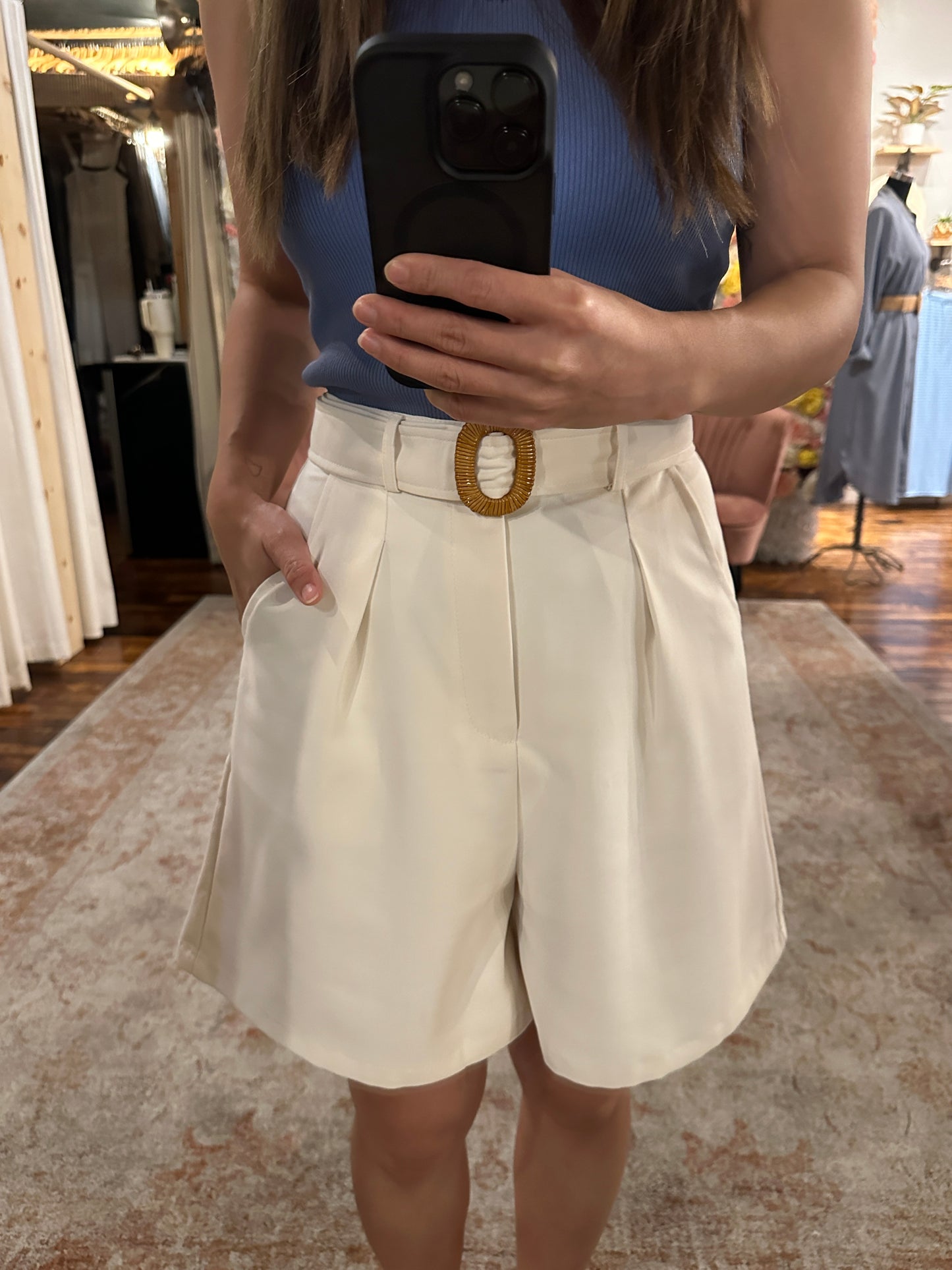 Pleated High Waist Short - Ivory