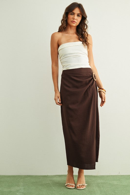 Cambria Linen Skirt- Brown