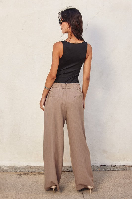 Heather Pinstriped Trousers- Mocha