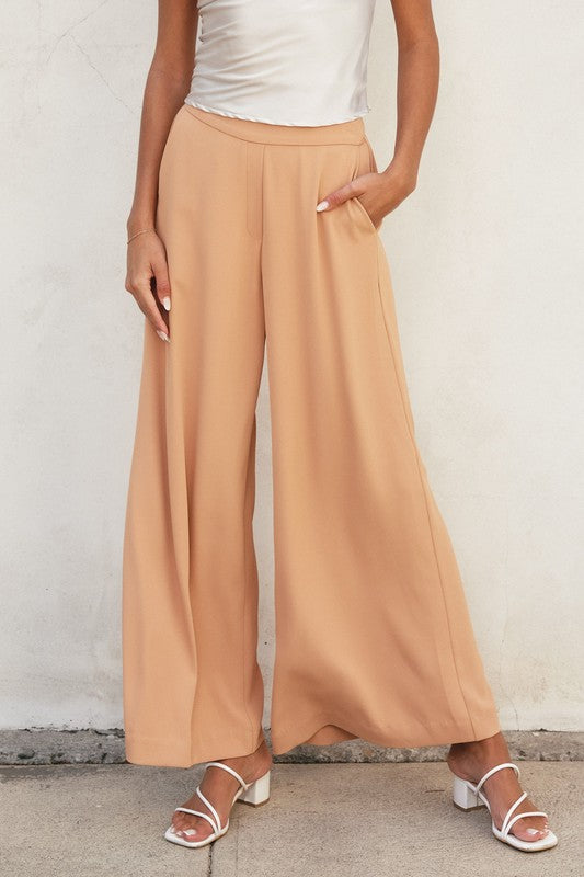 Kiara Wide Leg Pants - Taupe