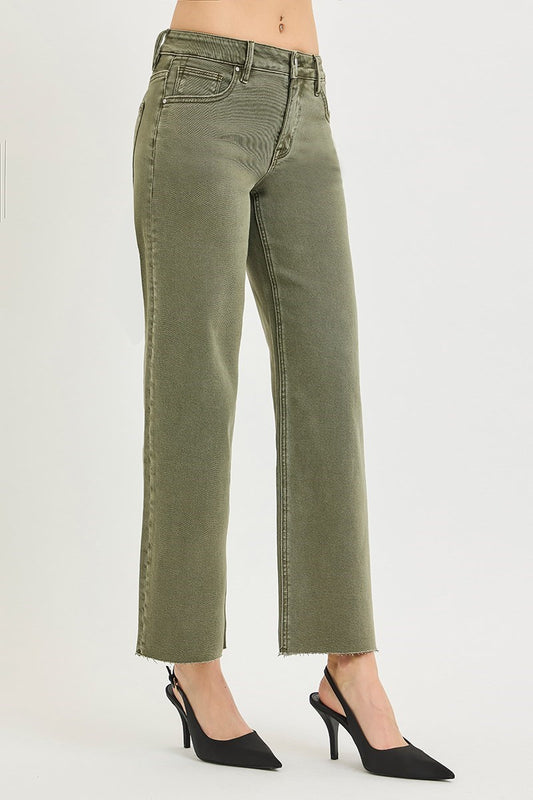 Anna's Ankle Straight Jeans- Olive