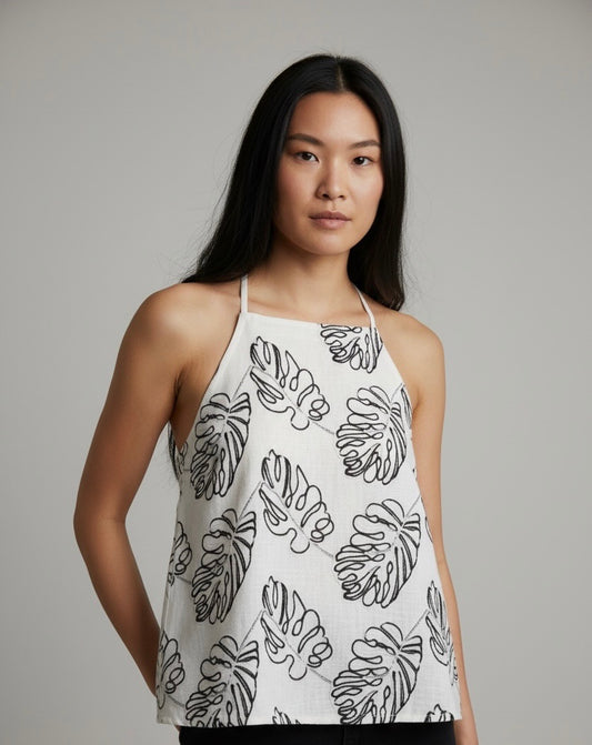 Palm Embroidered Top