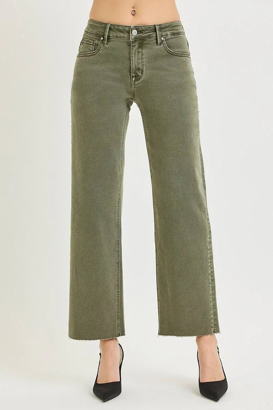 Anna's Ankle Straight Jeans- Olive - The Giving