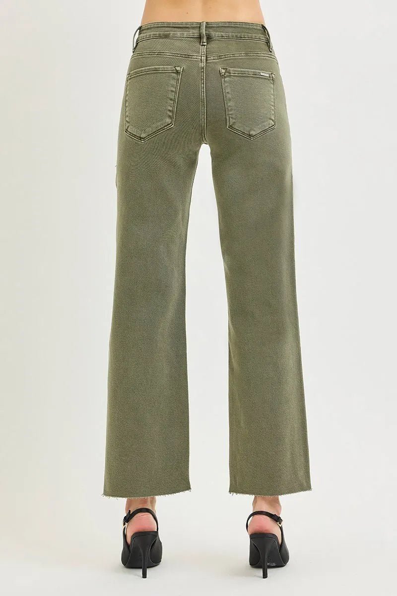 Anna's Ankle Straight Jeans- Olive - The Giving
