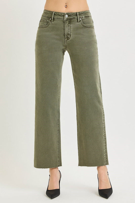 Anna's Ankle Straight Jeans- Olive - The Giving